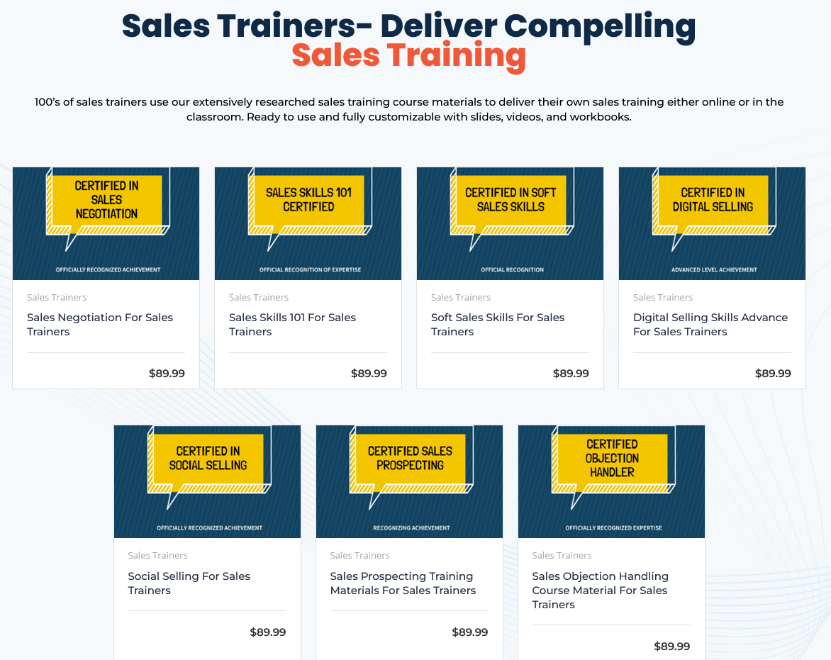 sales trainers course materials